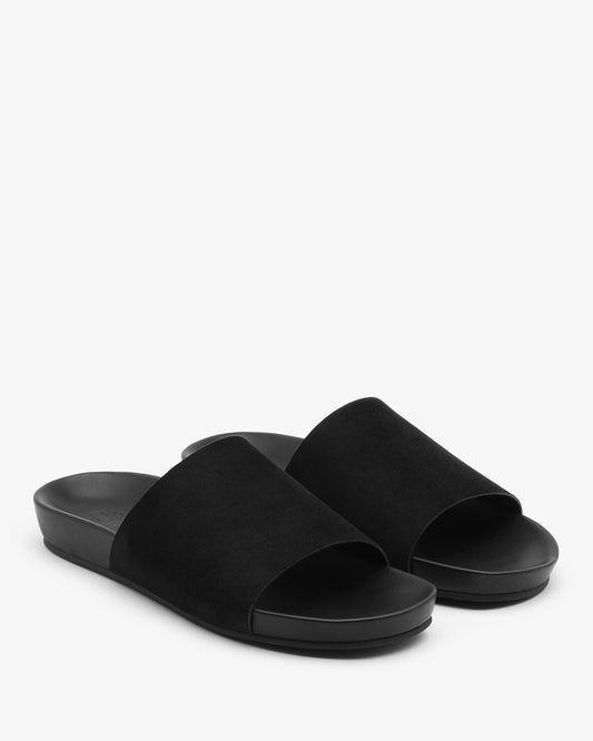 MUTE Suede Flat Slides_Black