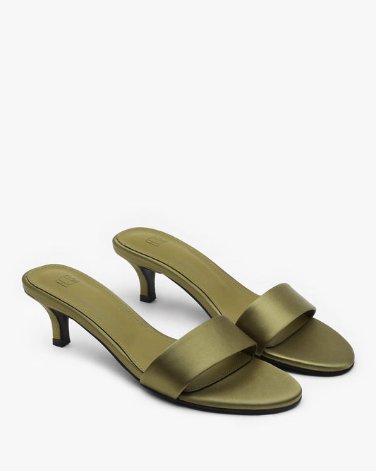 REVE Satin Round Mules_Olive
