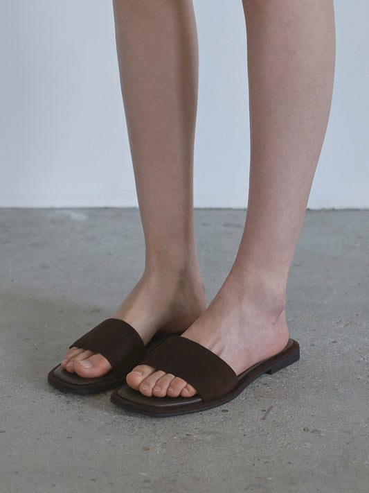 ROEN Suede Flat Slides_Brown