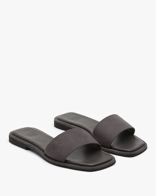 ROEN Suede Flat Slides_Gray