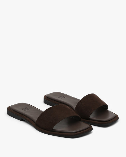 ROEN Suede Flat Slides_Brown